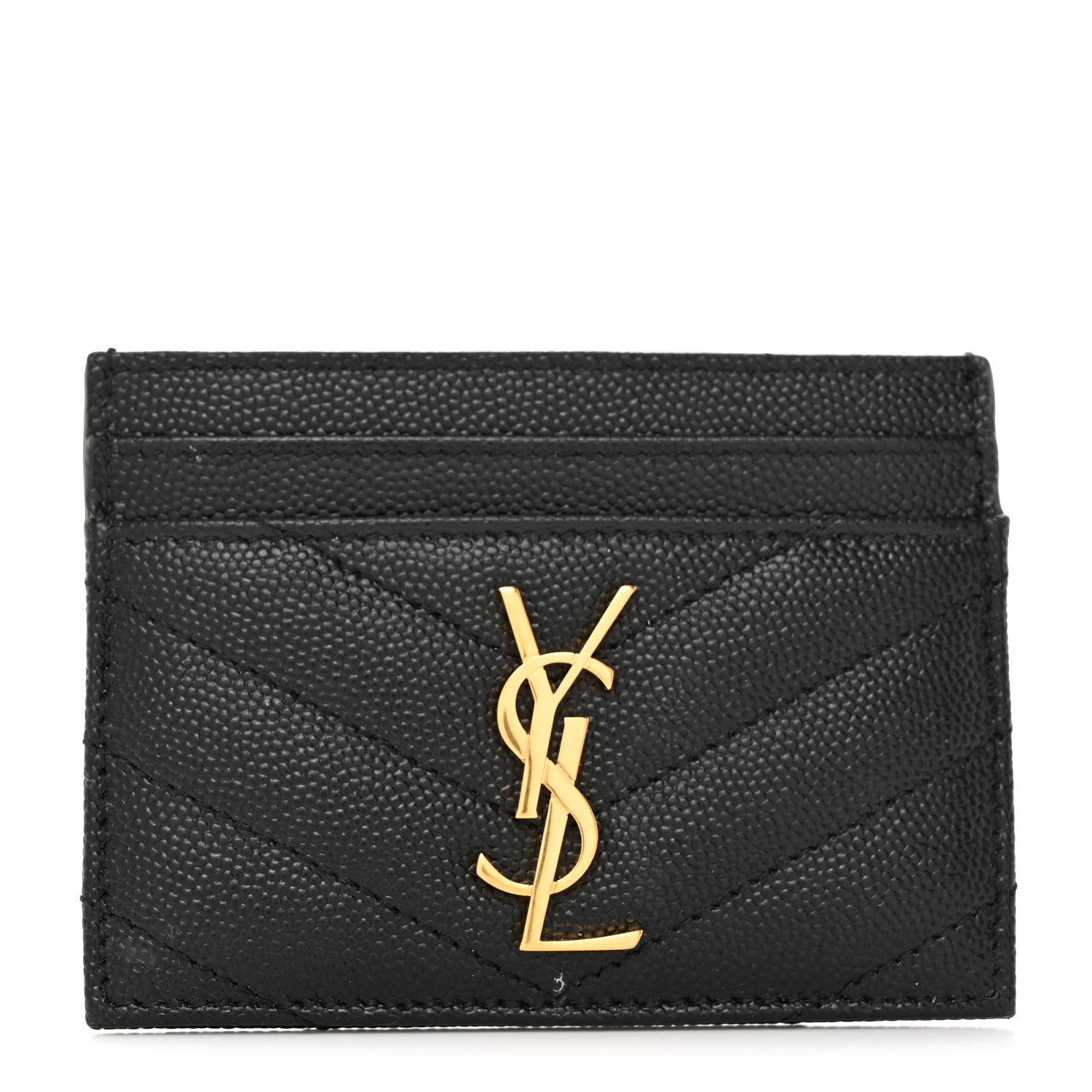 Saint Laurent Grain De Poudre Matelasse Chevron Monogram Credit Card Case Black 1 of 7