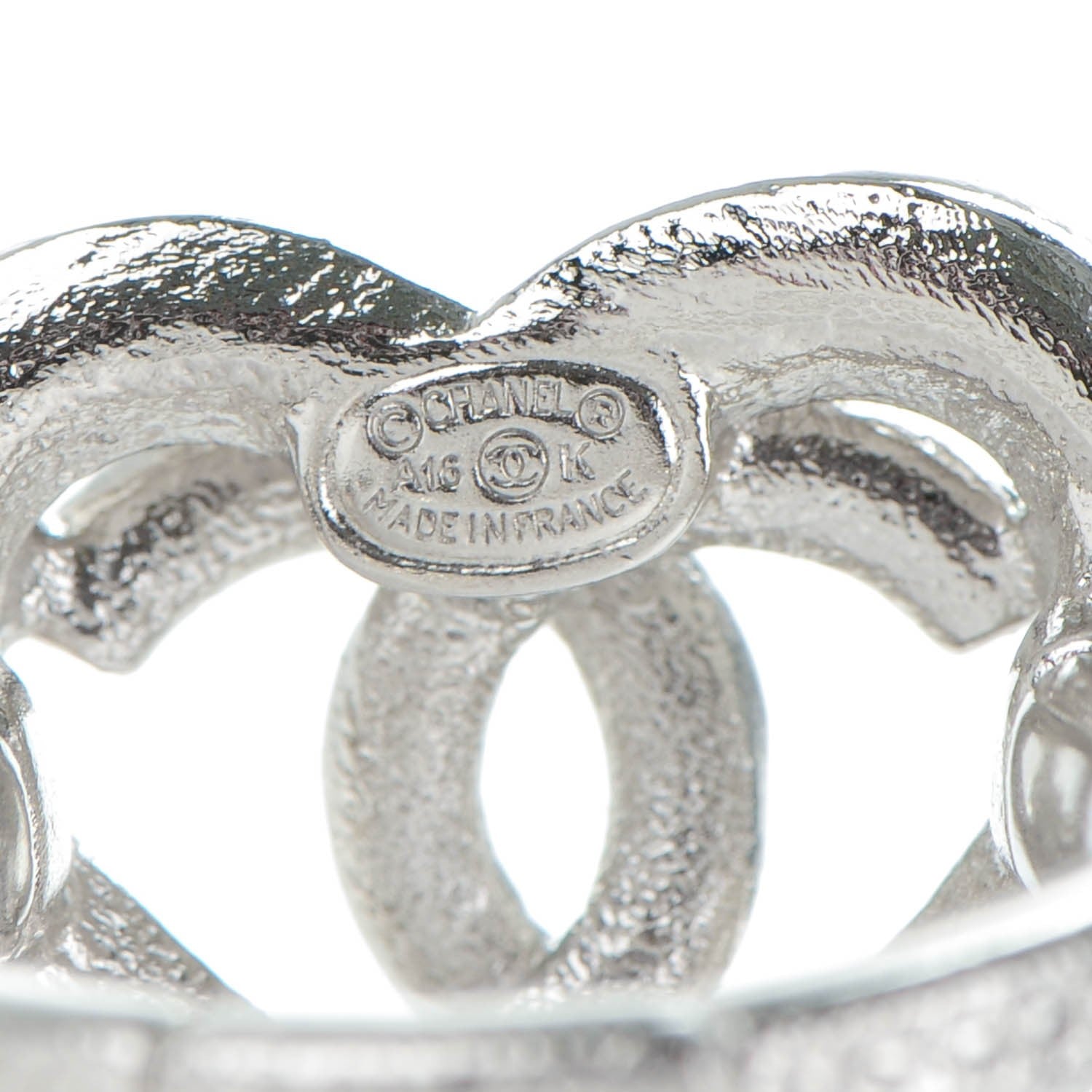 Chanel Crystal CC Heart Ring 52 6.5 Silver Blue 4 of 5