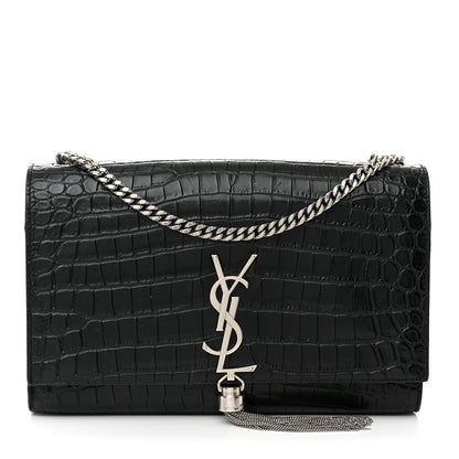 Saint Laurent Calfskin Crocodile Embossed Small Classic Monogram Kate Tassel Satchel Black 1 of 17