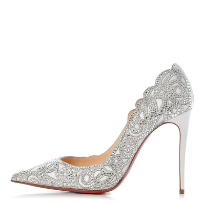 Christian Louboutin Calfskin Scalloped Lace Crystal Top Vague 100 Pumps 39 White 1 of 8