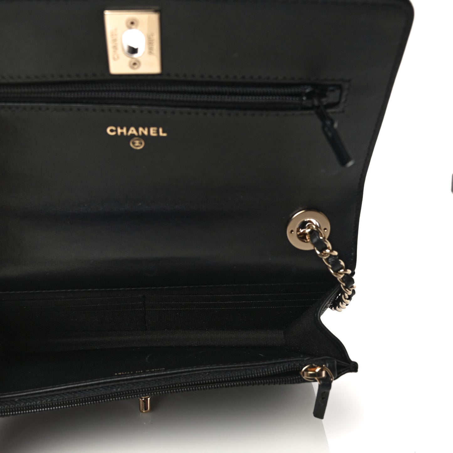 Lambskin Quilted Trendy CC Wallet On Chain WOC Black