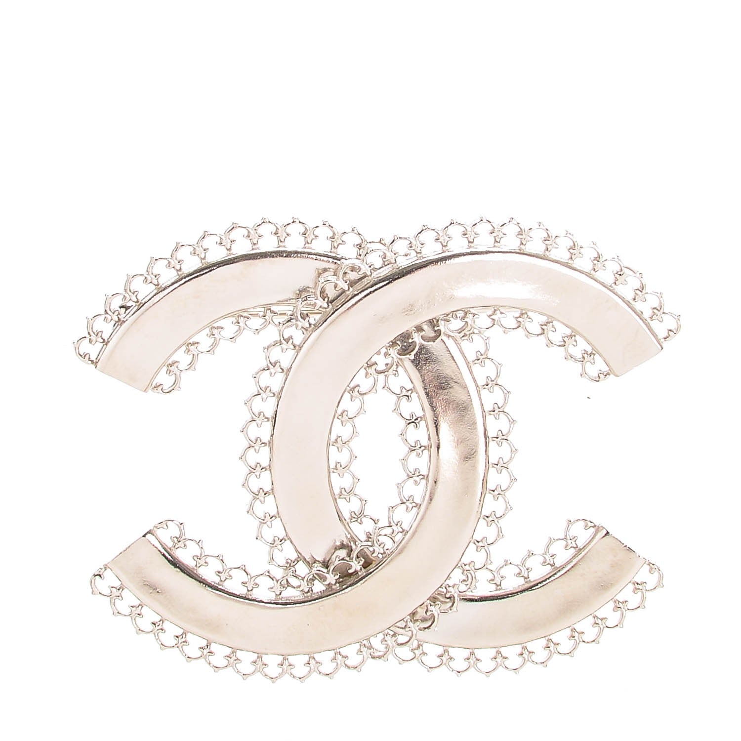 Chanel Large Scalloped CC Brooch Silver 1 of 5