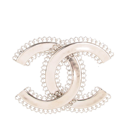 Chanel Large Scalloped CC Brooch Silver 1 of 5