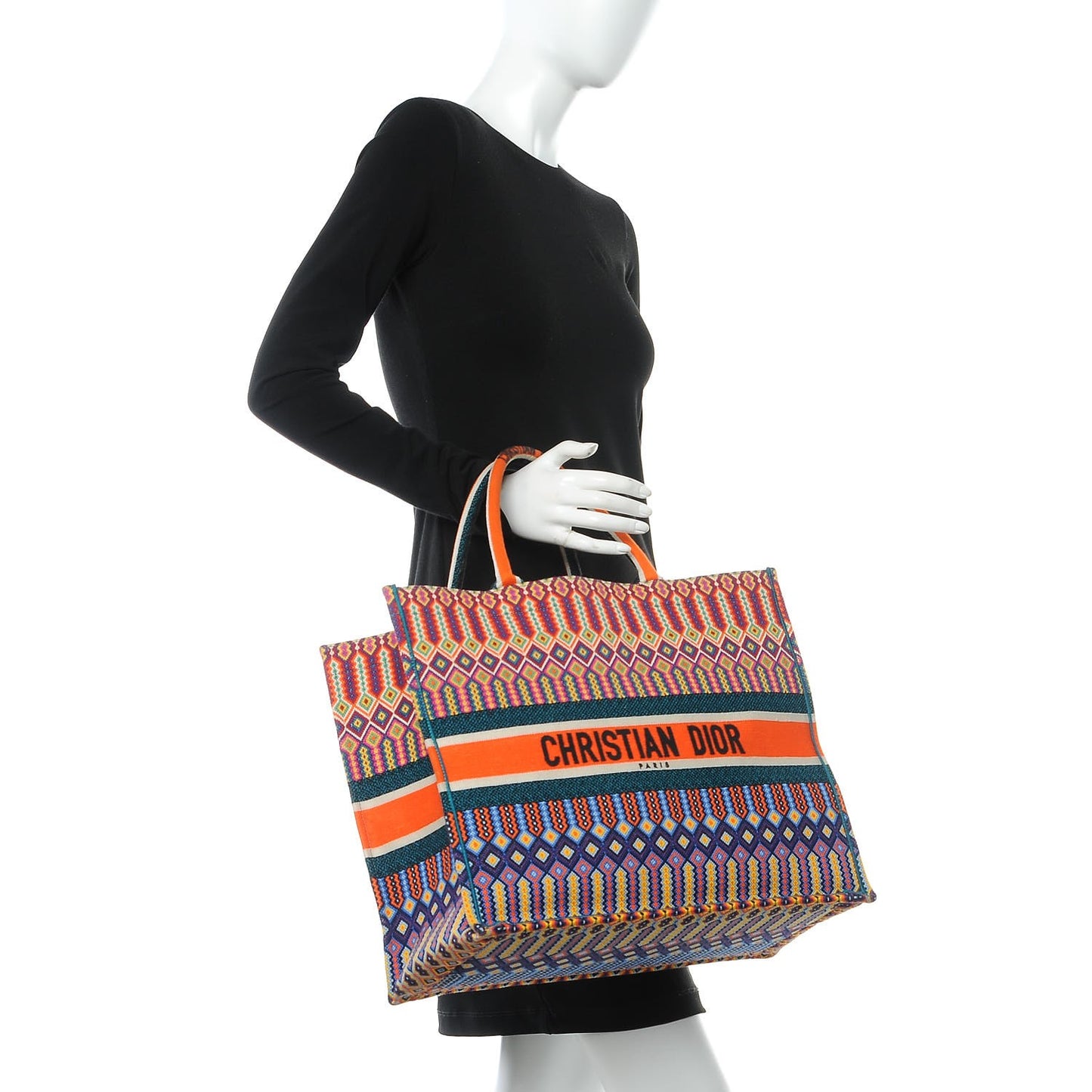 Canvas Embroidered Large Book Tote Orange Multicolor