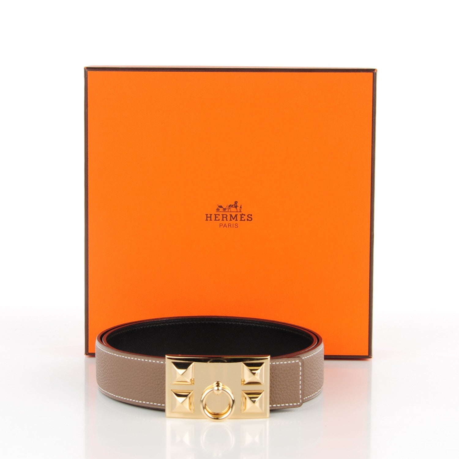 Hermes Box Togo 32mm Collier De Chien CDC Belt 85 Black Etoupe 8 of 8