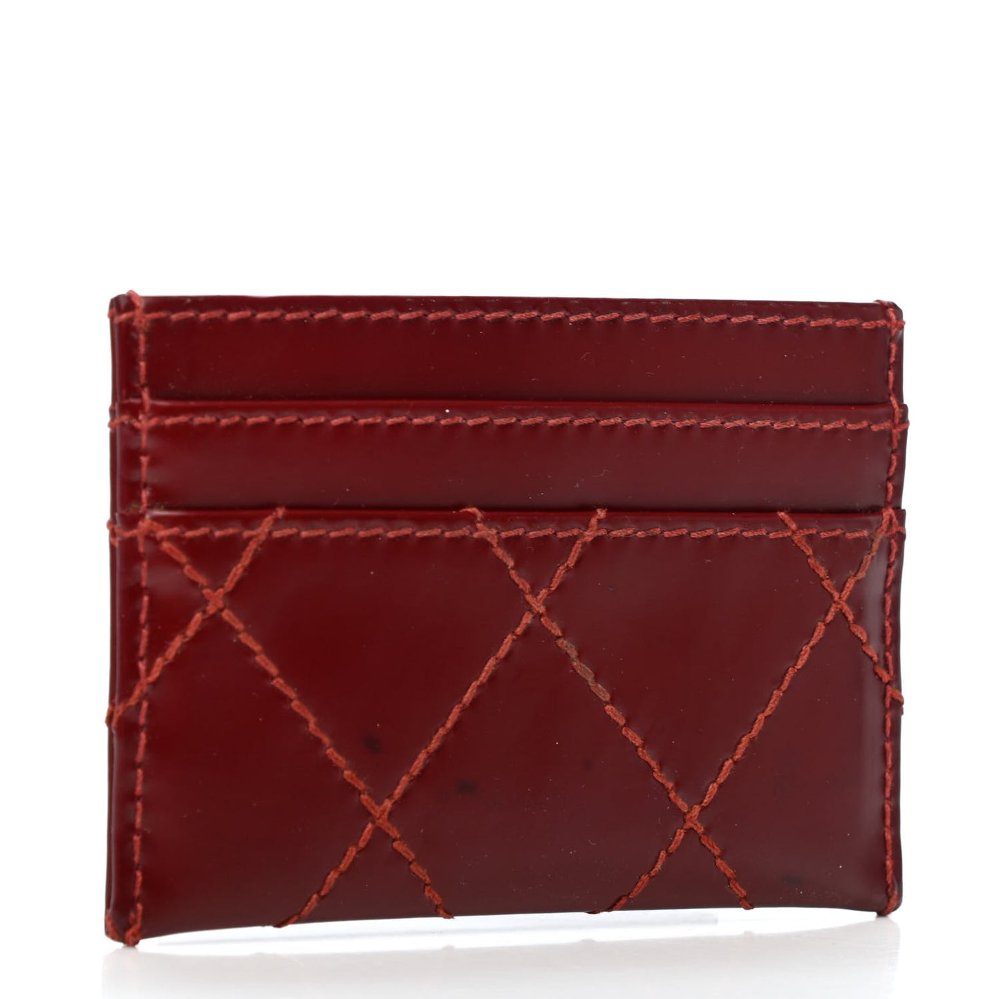 Calfskin Diamond Stitched Card Holder Red