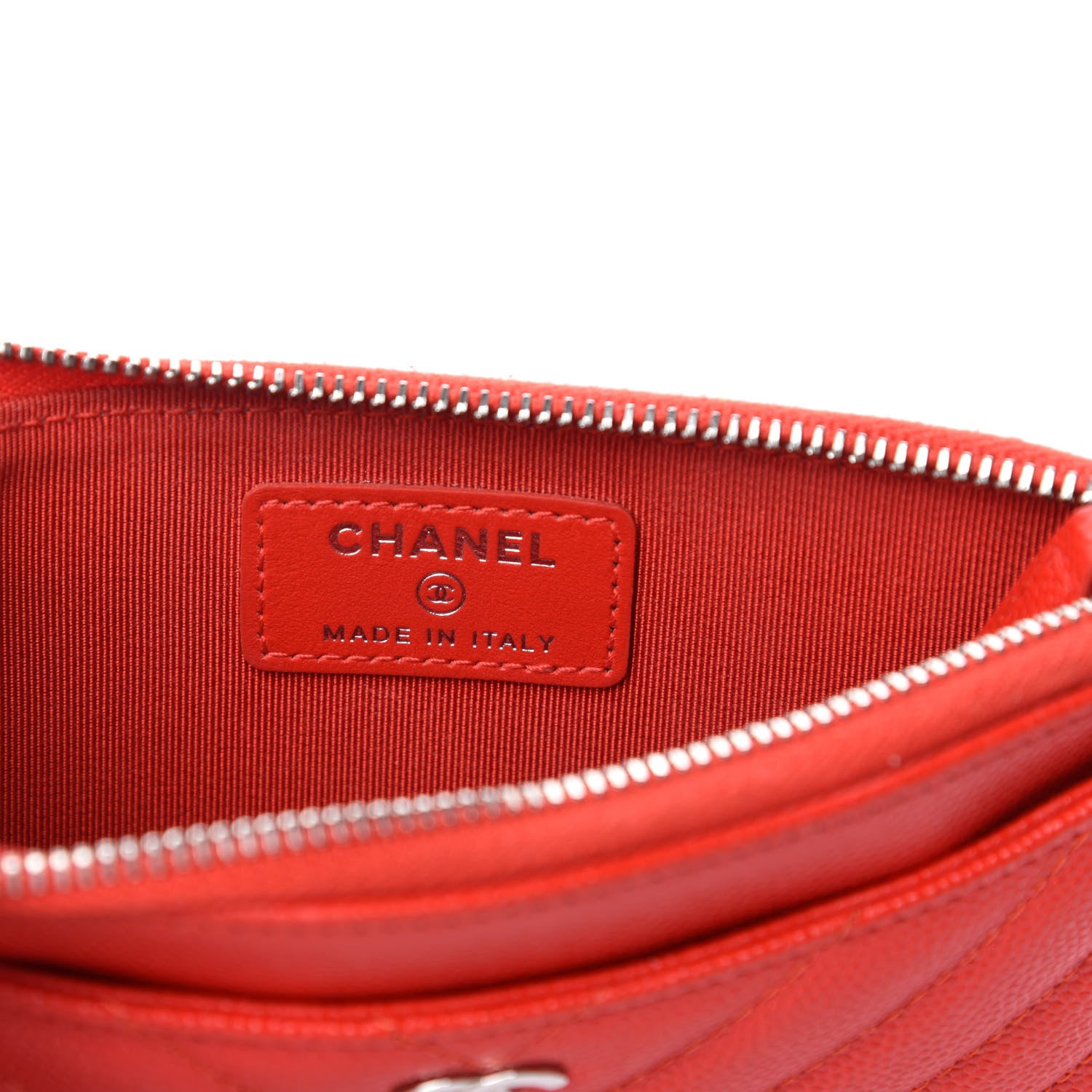Chanel Caviar Chevron Quilted Zip Pouch Red 6 of 8