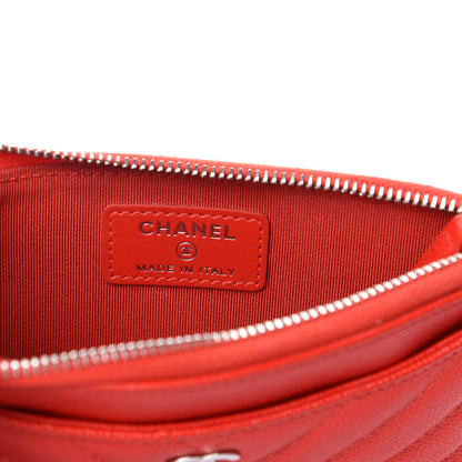 Chanel Caviar Chevron Quilted Zip Pouch Red 6 of 8