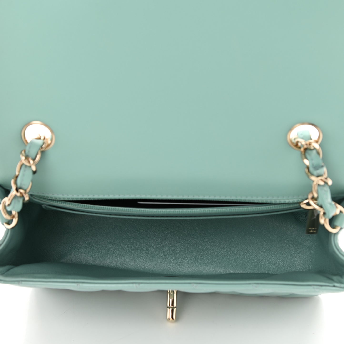 Patent Calfskin Quilted Mini Rectangular Flap Light Blue