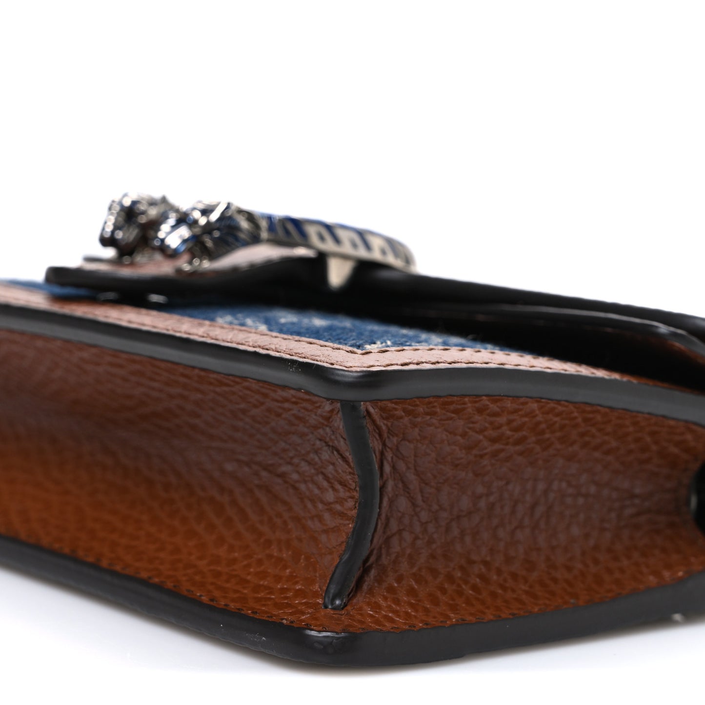 New Denim GG Monogram Dollar Calfskin Enamel Super Mini Dionysus Shoulder Bag Blue Tea Cuir Epilog Electric Blue