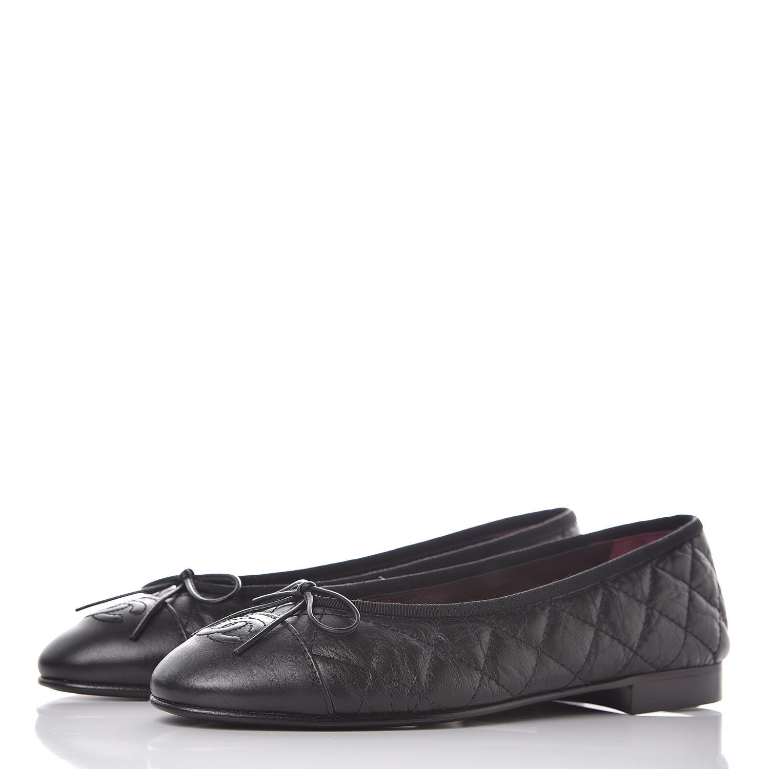 Chanel Aged Calfskin Quilted Cap Toe Ballerina Flats 36.5 Black 3 of 9