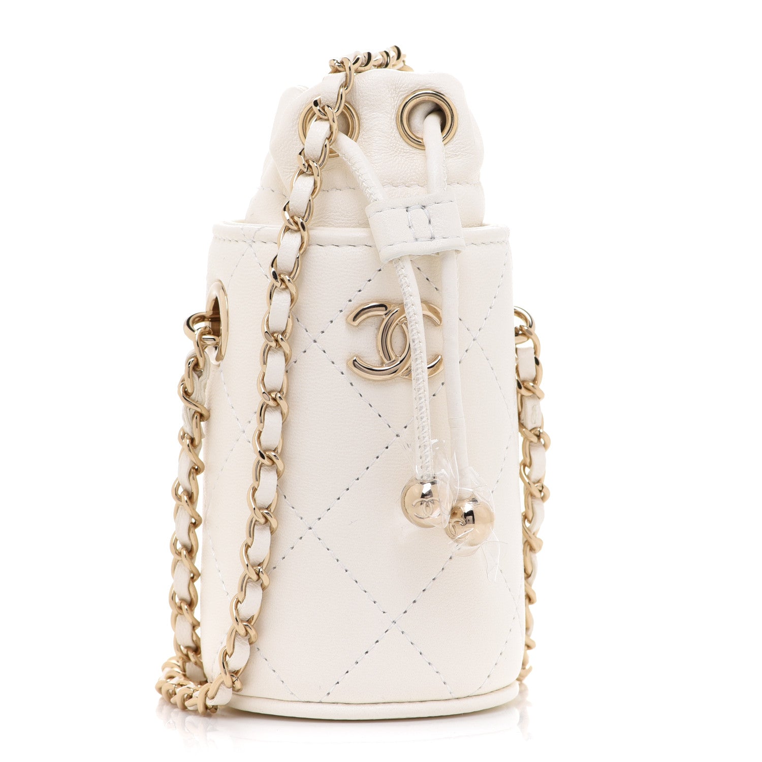 Chanel Lambskin Quilted Mini Bucket Bag With Chain White 1 of 6