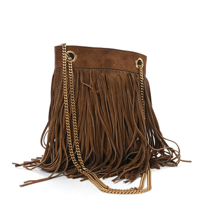 Saint Laurent Suede Calfskin Small Grace Fringed Hobo Bag Light Ocre 3 of 8
