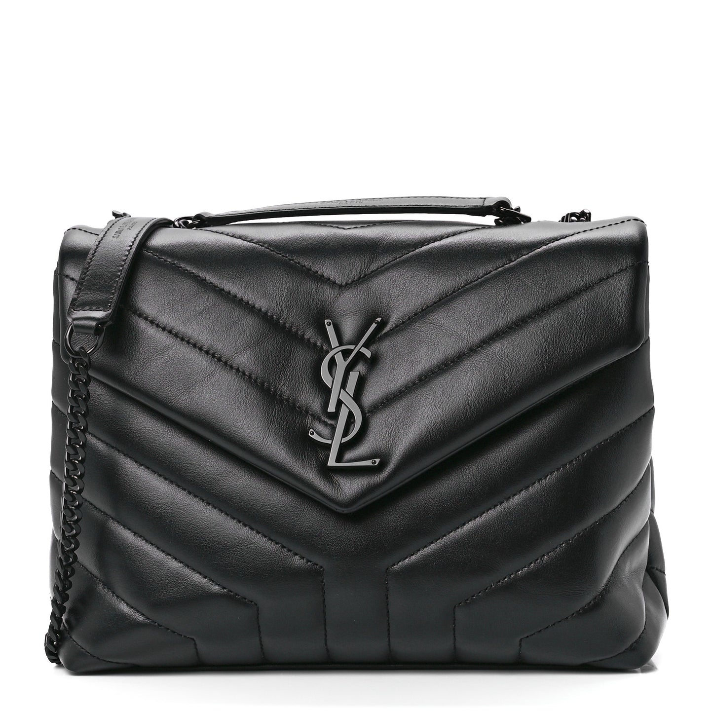 Calfskin Y Quilted Monogram Monochrome Small Loulou Chain Satchel Black