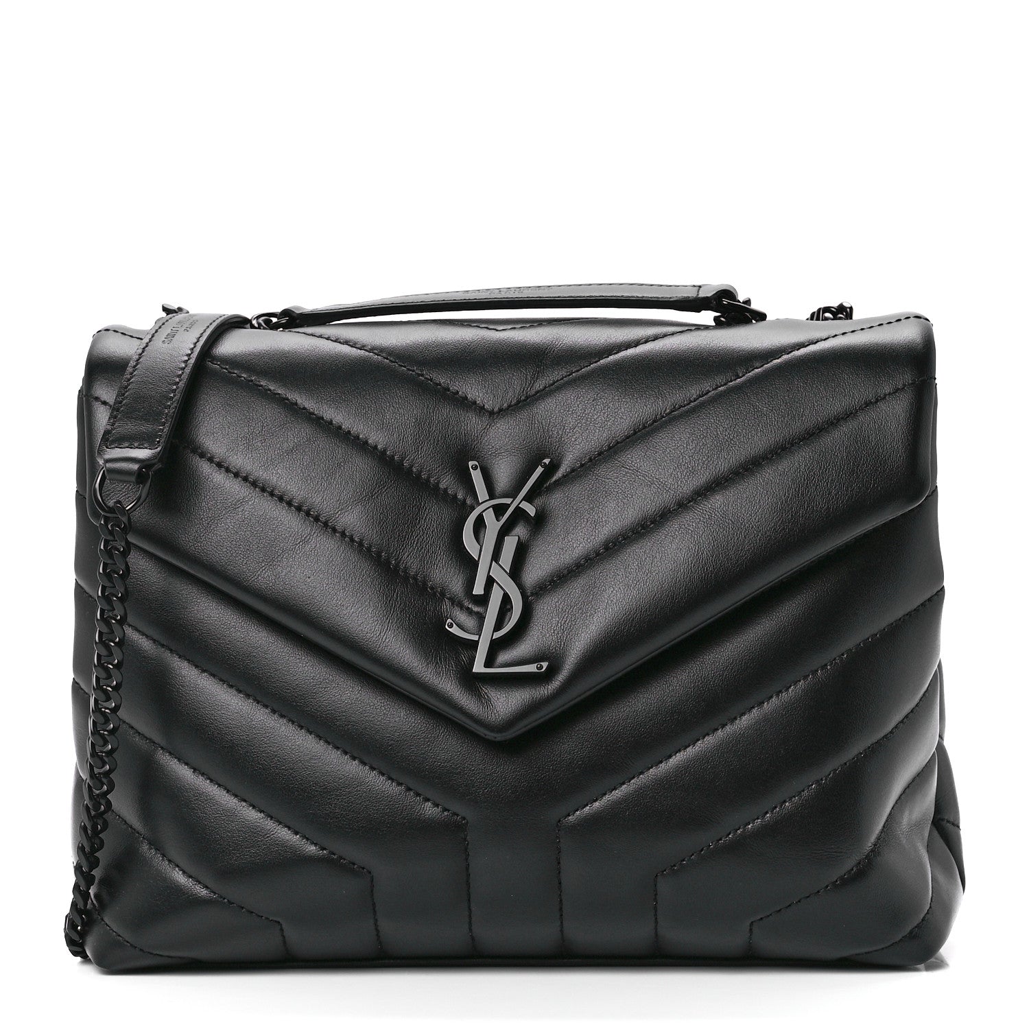Saint Laurent Calfskin Y Quilted Monogram Monochrome Small Loulou Chain Satchel Black 1 of 12