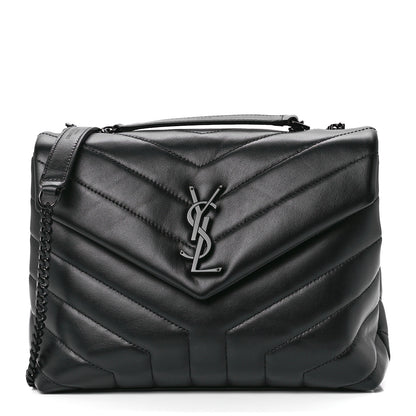 Saint Laurent Calfskin Y Quilted Monogram Monochrome Small Loulou Chain Satchel Black 1 of 12