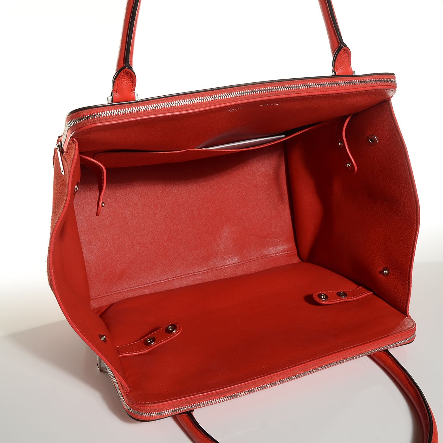 Celine Drummed Calfskin Suede Double Zip Trapeze Vermillion 15 of 19