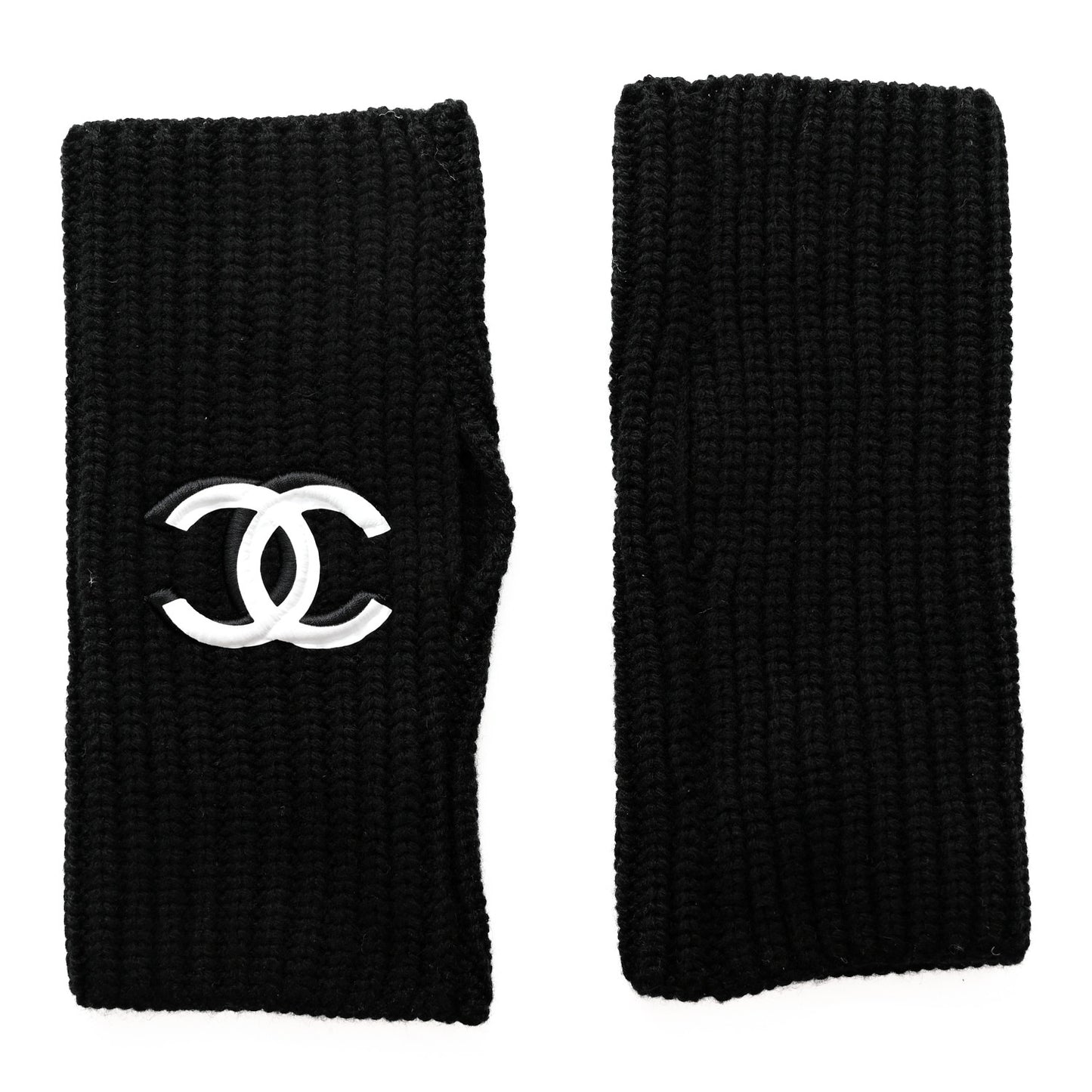 Wool Cashmere Knit Fingerless Gloves Black White