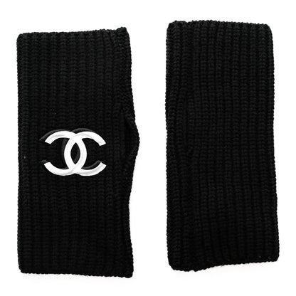 Chanel Wool Cashmere Knit Fingerless Gloves Black White 1 of 4