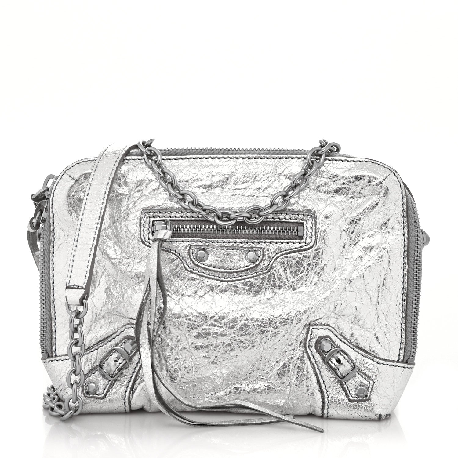 Balenciaga Metallic Calfskin Classic Silver Hardware Pouch With A Chain Crossbody Silver 1 of 6