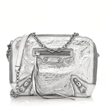 Balenciaga Metallic Calfskin Classic Silver Hardware Pouch With A Chain Crossbody Silver 1 of 6