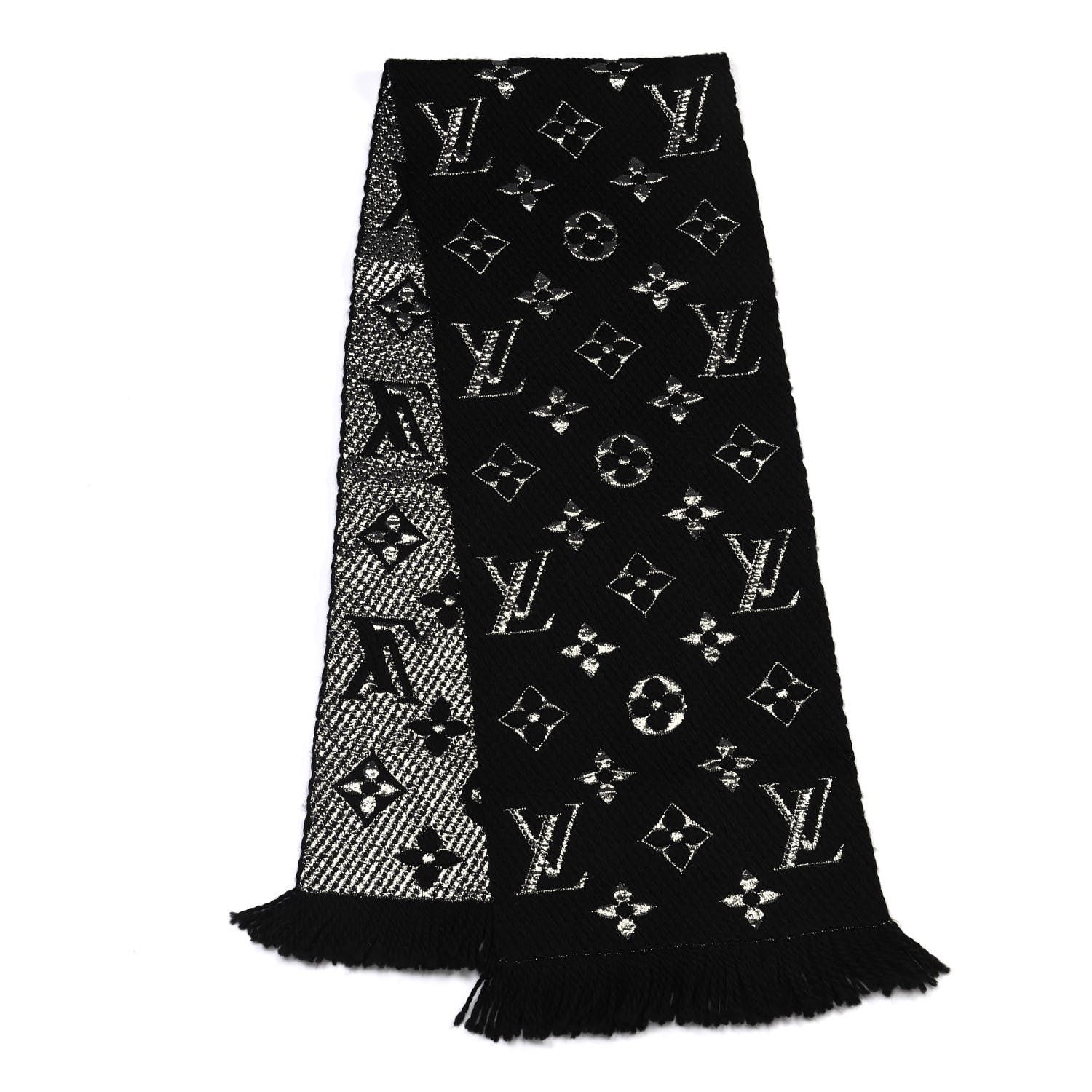 Louis Vuitton Wool Silk Logomania Shine Scarf Black 2 of 4