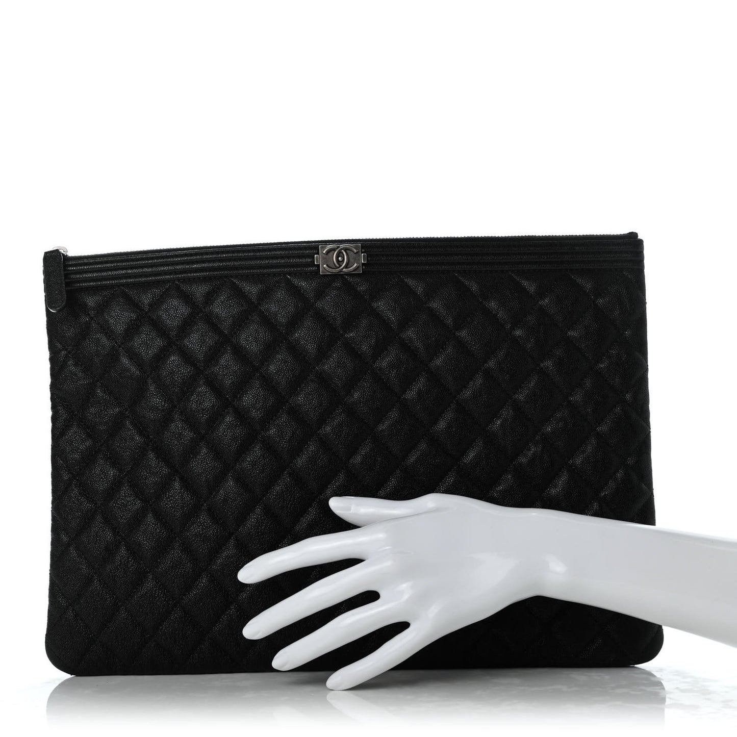 Iridescent Caviar Quilted Large Boy Cosmetic Case Black