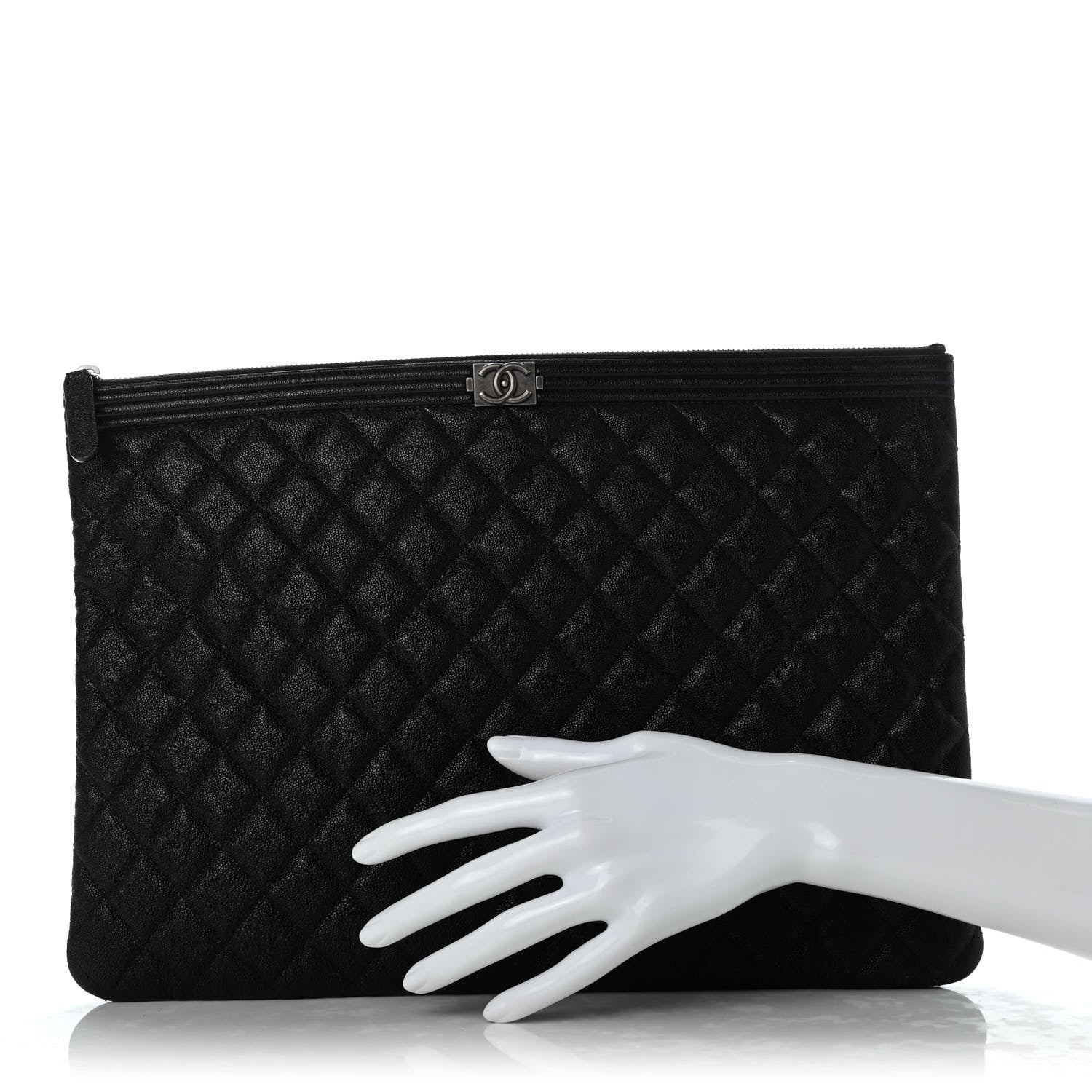 Chanel Iridescent Caviar Quilted Large Boy Cosmetic Case Black 2 of 7