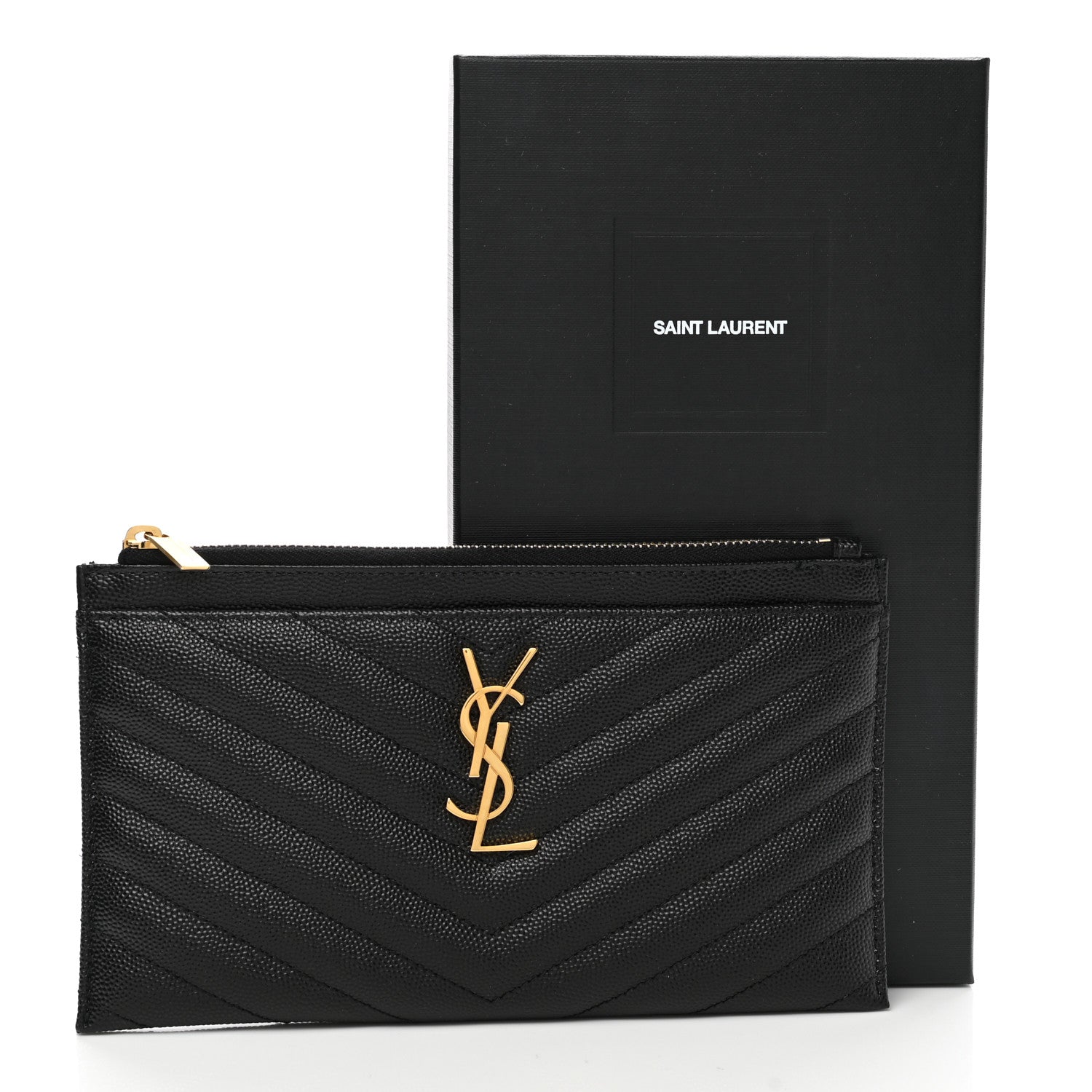 Saint Laurent Grain De Poudre Chevron Monogram Bill Pouch Black 8 of 8