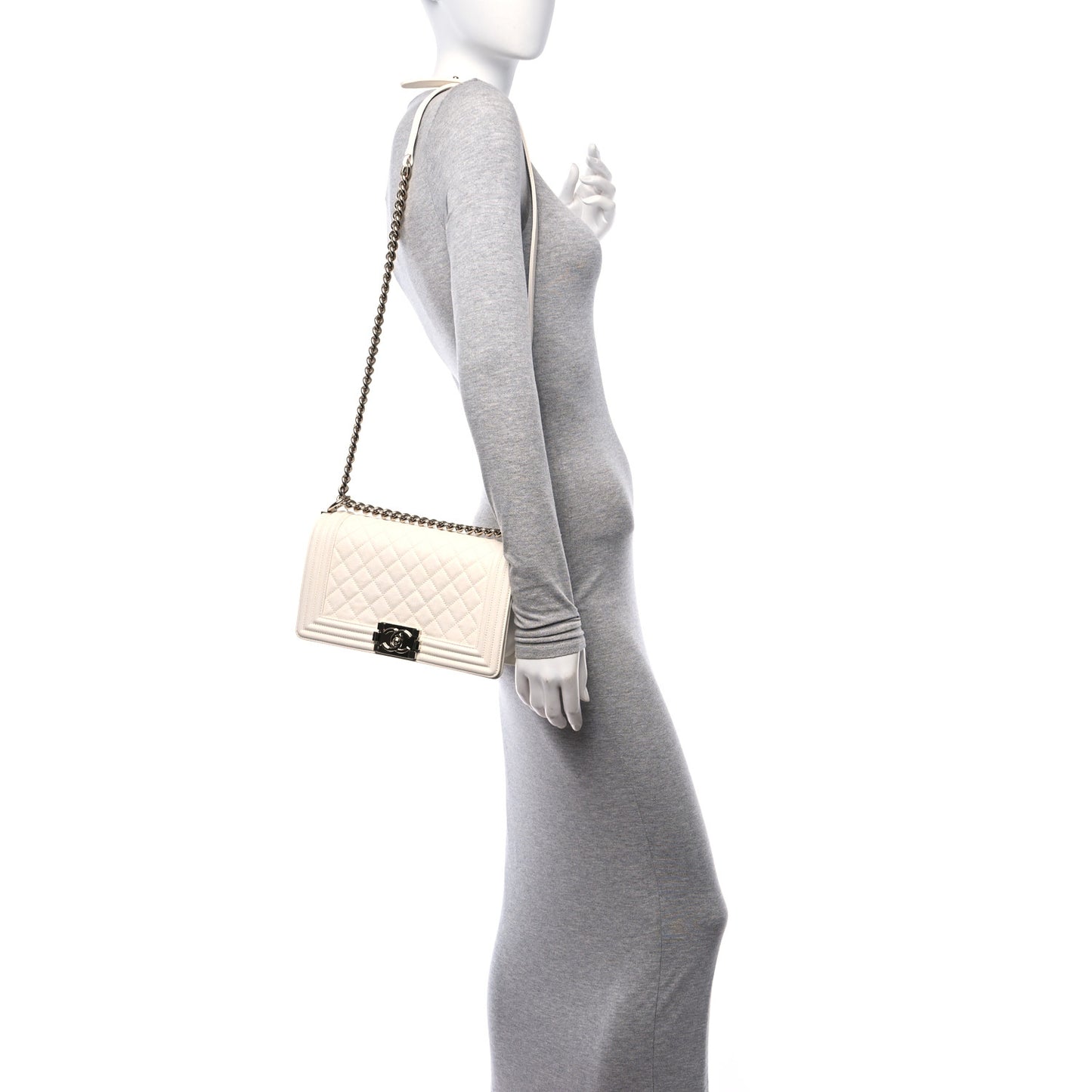 Caviar Quilted Medium Boy Flap White