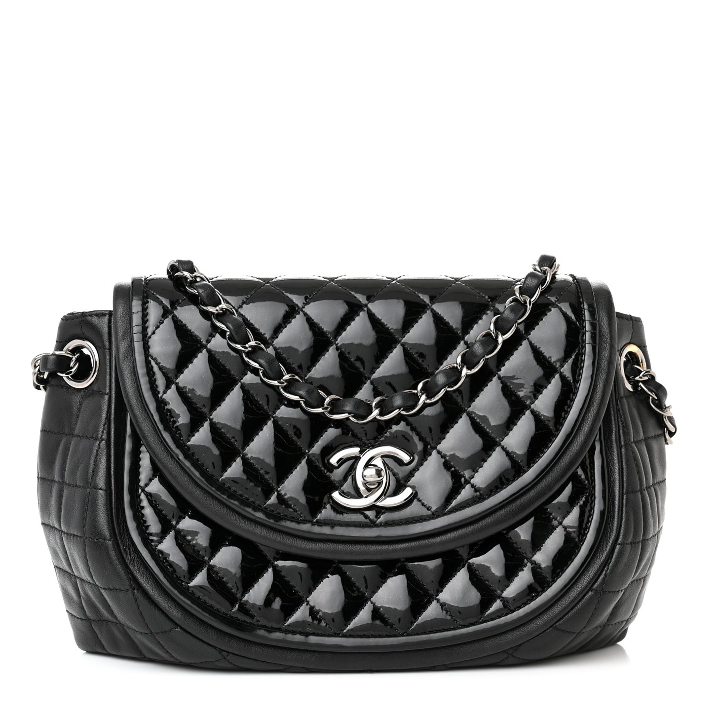 Lambskin Patent Classic Twist Crescent Flap Bag Black