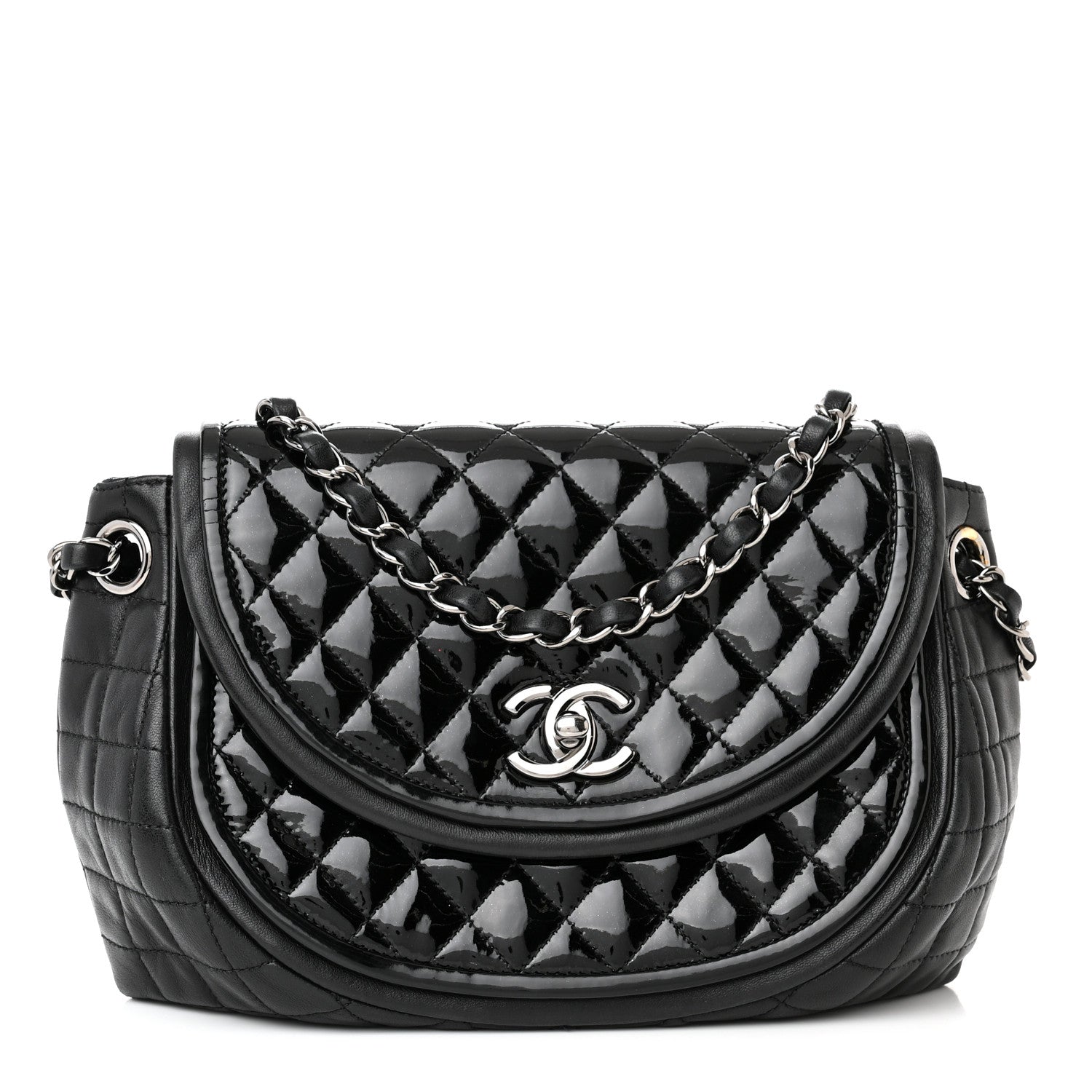 Chanel Lambskin Patent Classic Twist Crescent Flap Bag Black 1 of 11