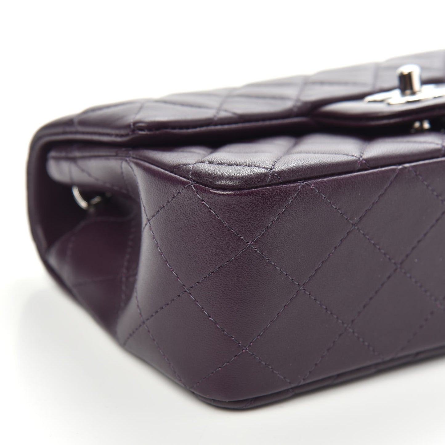 Lambskin Quilted Mini Rectangular Flap Dark Purple