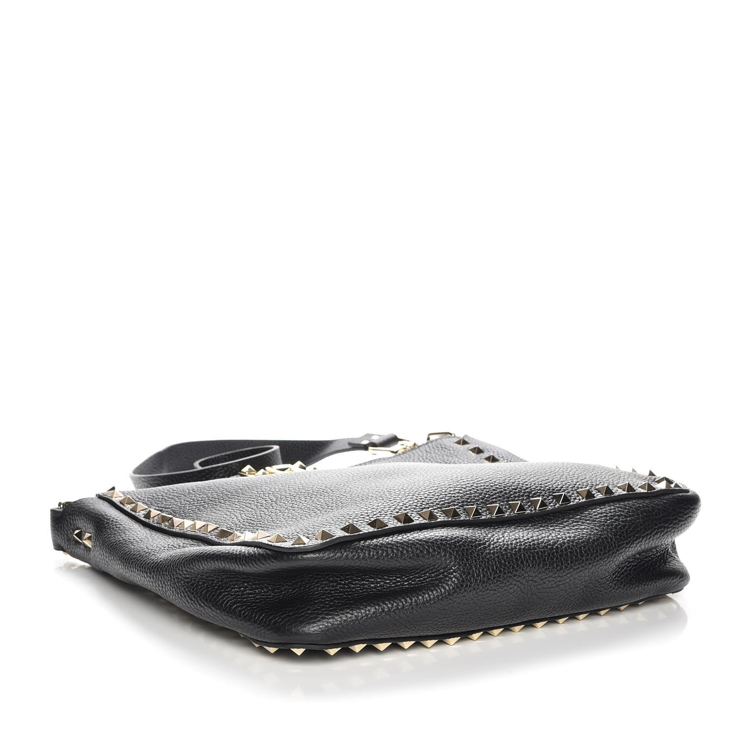 Pebbled Calfskin Small Rockstud Flip-Lock Messenger Bag Black