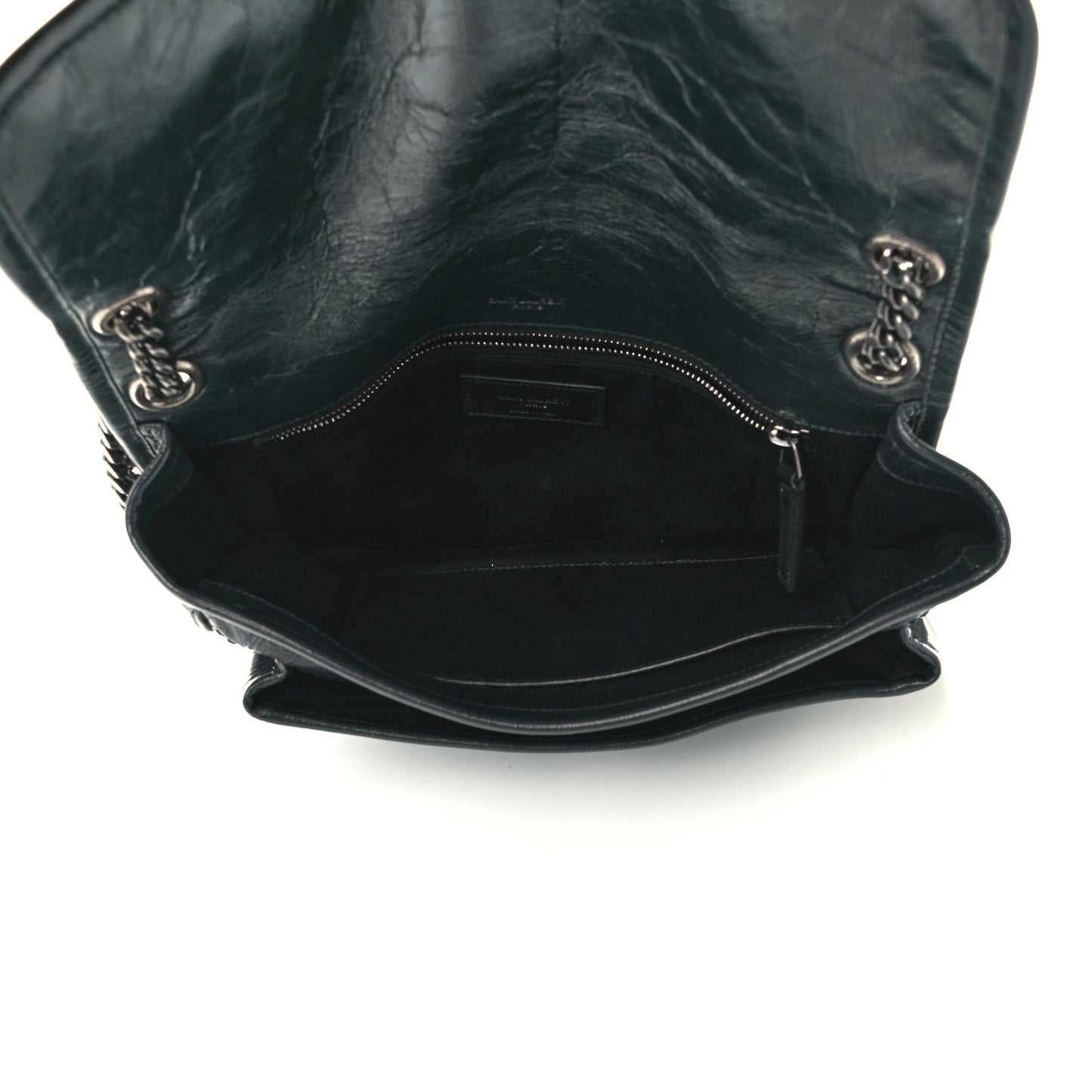 Crinkled Calfskin Matelasse Monogram Medium Niki Chain Satchel Dark Green
