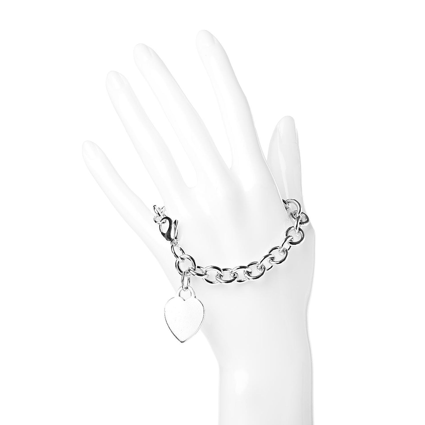 Sterling Silver Heart Tag Charm Bracelet