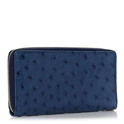 Gucci Ostrich Bamboo Zip Around Wallet Dark Blue 3 of 11