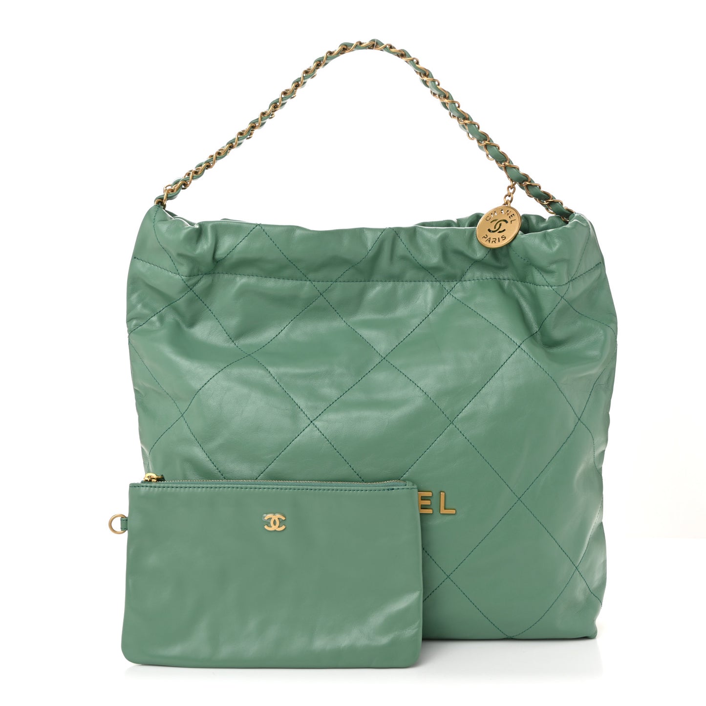 Shiny Calfskin Quilted Chanel 22 Light Green