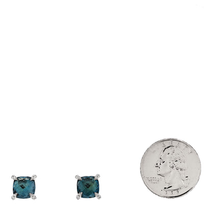 David Yurman Sterling Silver Diamond Hampton Blue Topaz 9mm Chatelaine Earrings 2 of 4