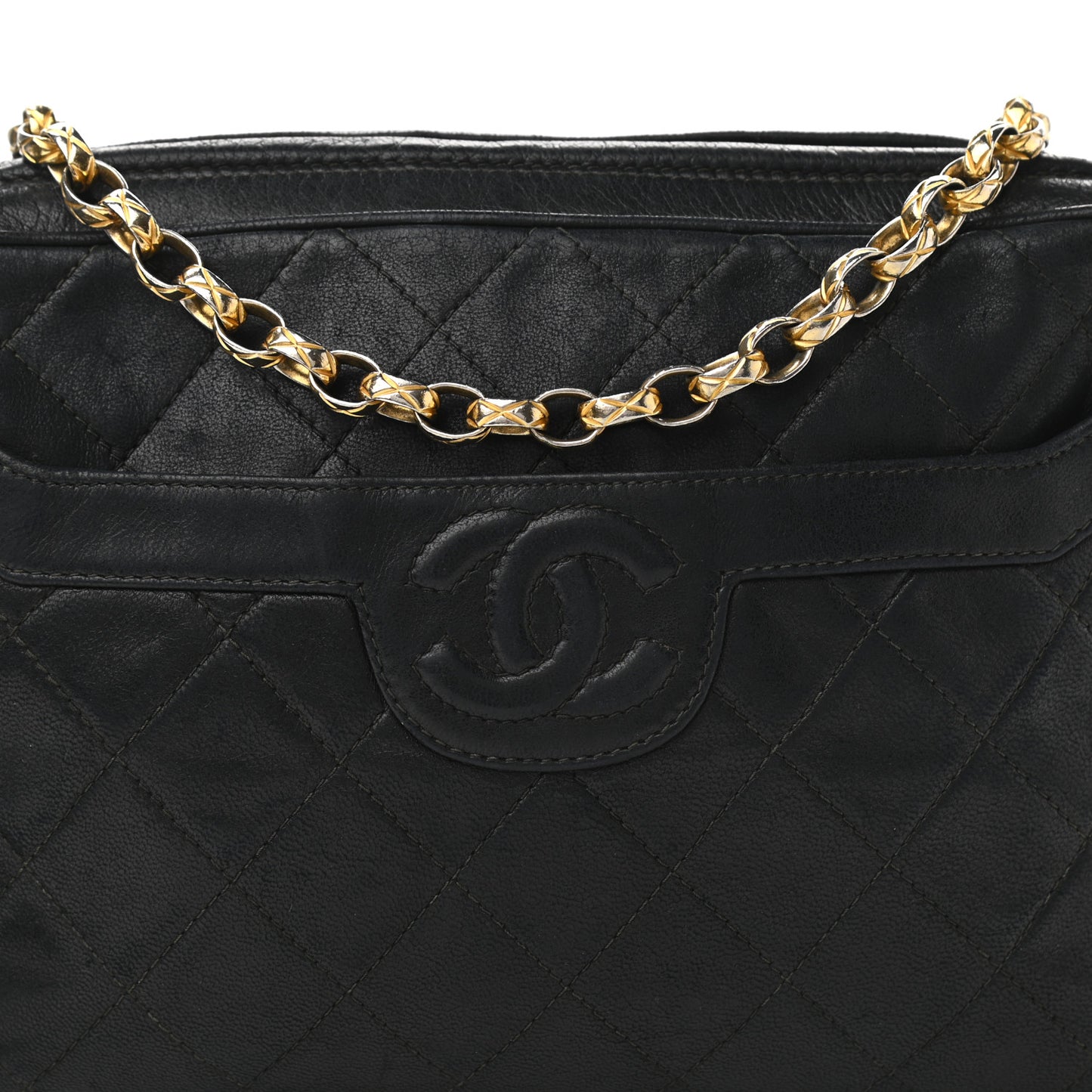 Lambskin Quilted CC Tassel Camera Case Black