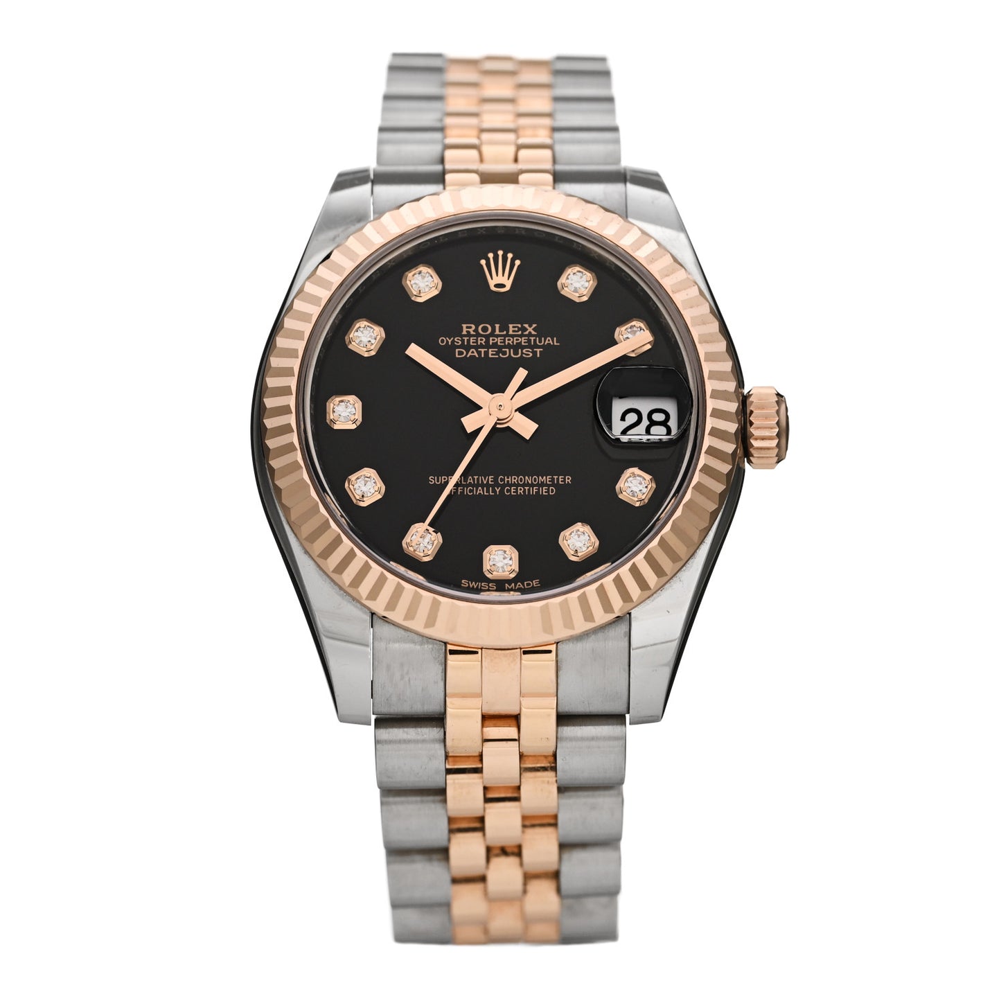 Stainless Steel 18K Everose Gold Diamond 31mm Oyster Perpetual Datejust Watch Black 178271