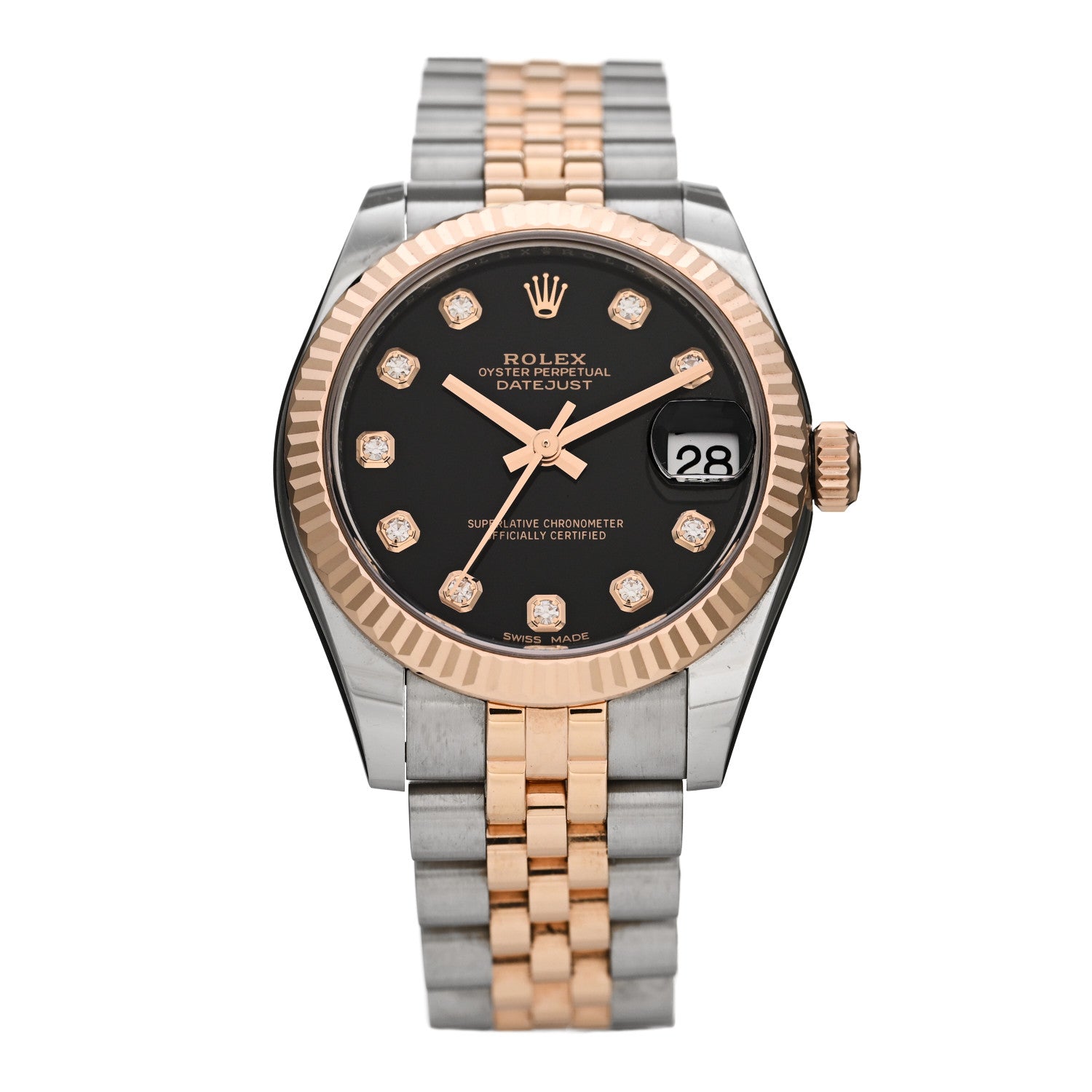 Rolex Stainless Steel 18K Everose Gold Diamond 31mm Oyster Perpetual Datejust Watch Black 178271 1 of 5
