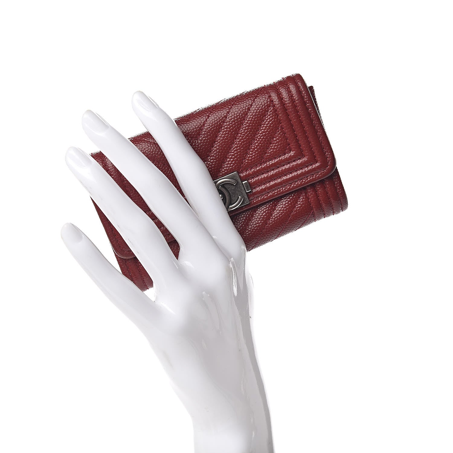 Chanel Caviar Chevron Quilted Flap Boy Card Holder Dark Red 2 of 18