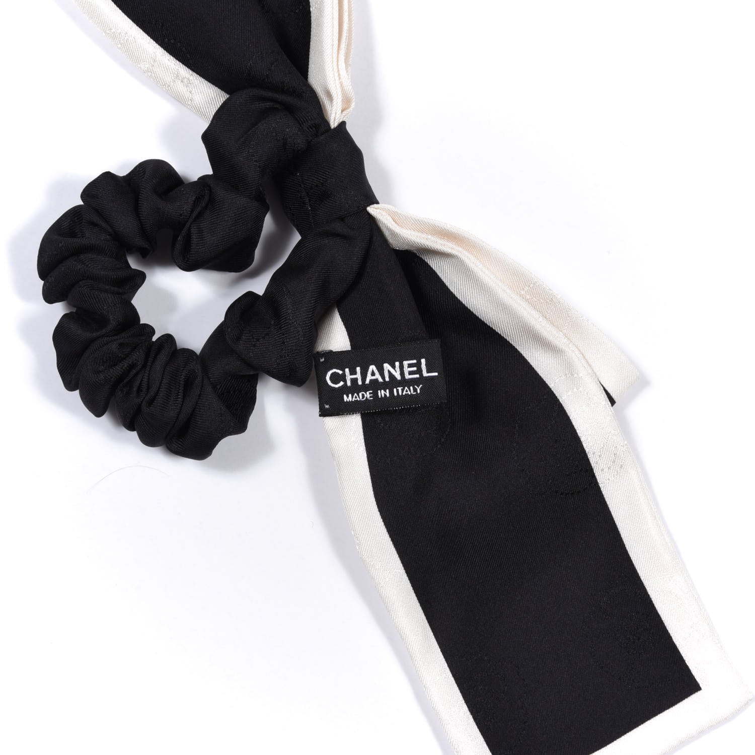 Chanel Silk Hair Tie Black Ivory 2 of 3