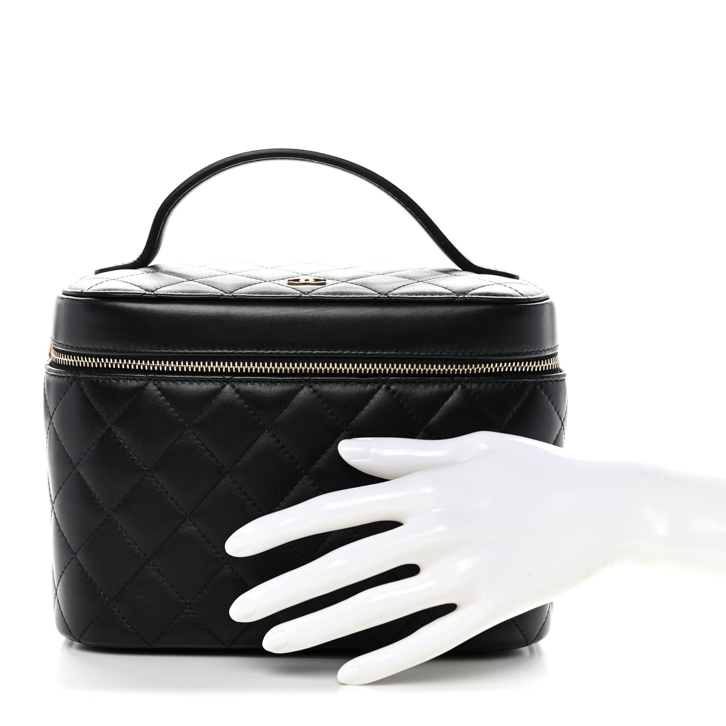 Lambskin Quilted Large Vanity Pouch Black