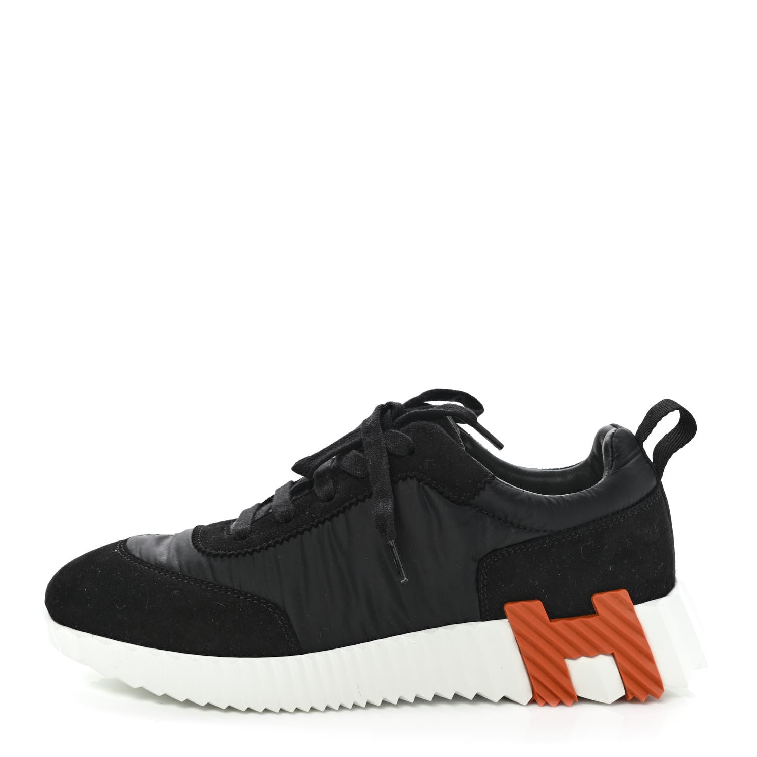 Hermes Parachute Fabric Suede Goatskin Bouncing Sneakers 37 Black Orange 1 of 9