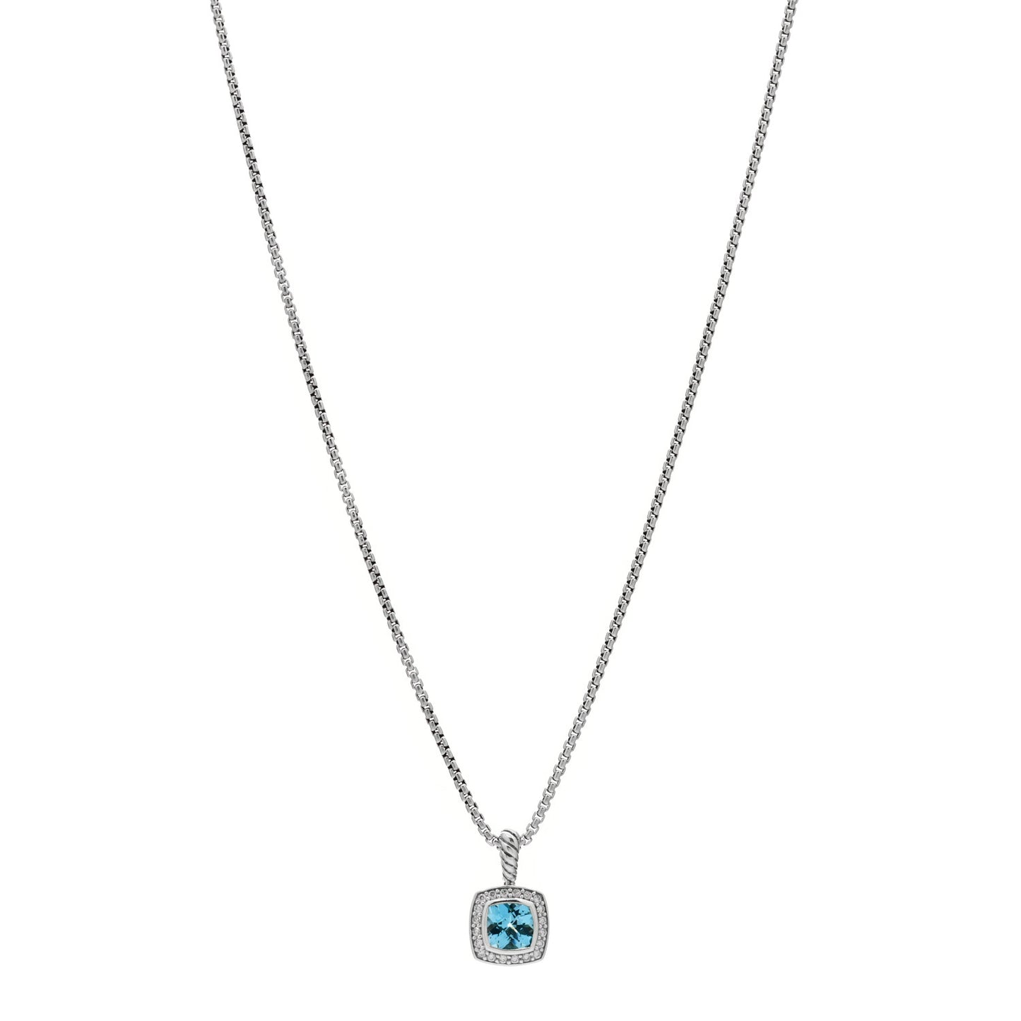 Sterling Silver Diamond Blue Topaz 7mm Petite Albion Pendant Necklace