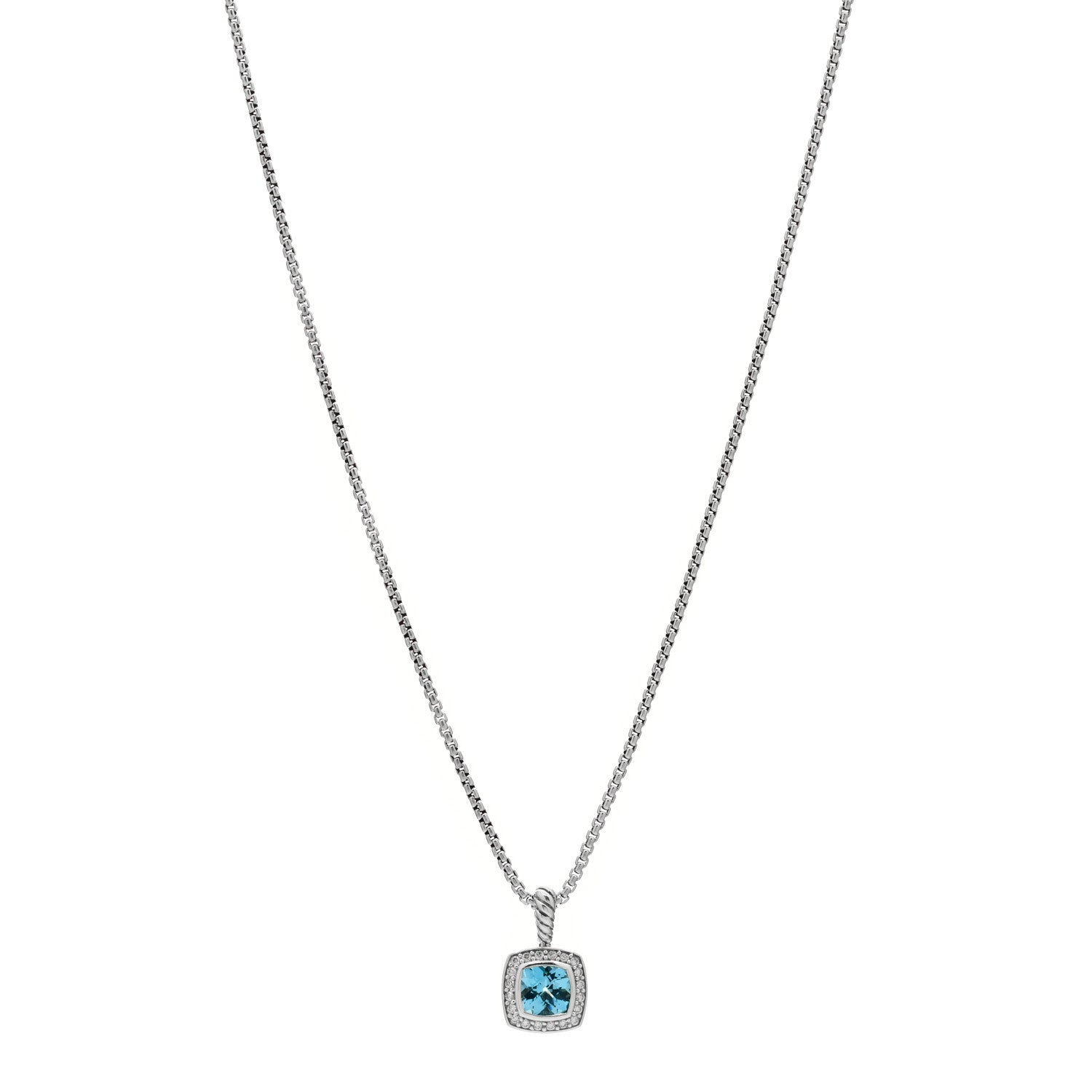 David Yurman Sterling Silver Diamond Blue Topaz 7mm Petite Albion Pendant Necklace 1 of 3