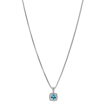 David Yurman Sterling Silver Diamond Blue Topaz 7mm Petite Albion Pendant Necklace 1 of 3