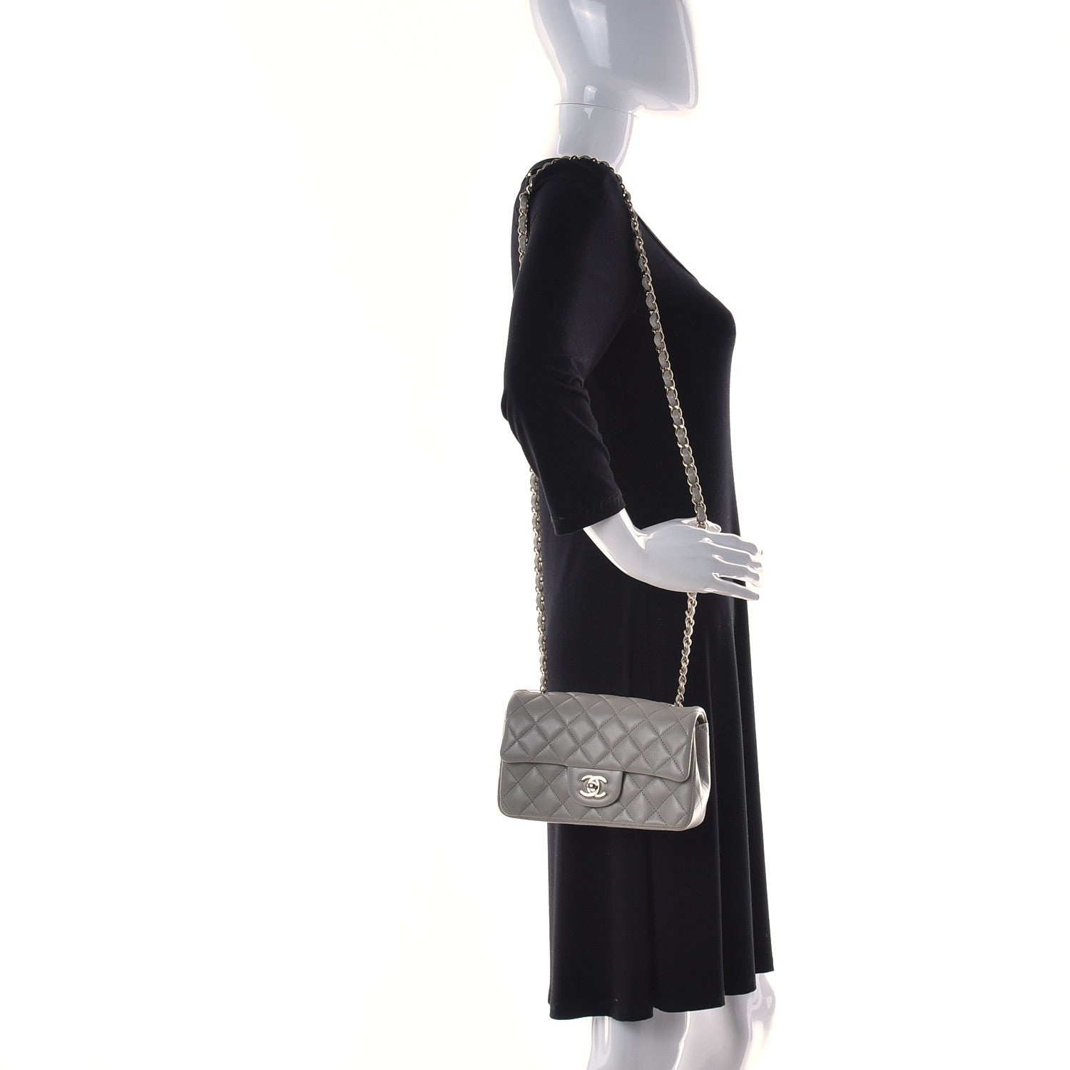 Chanel Lambskin Quilted Mini Rectangular Flap Grey 3 of 10